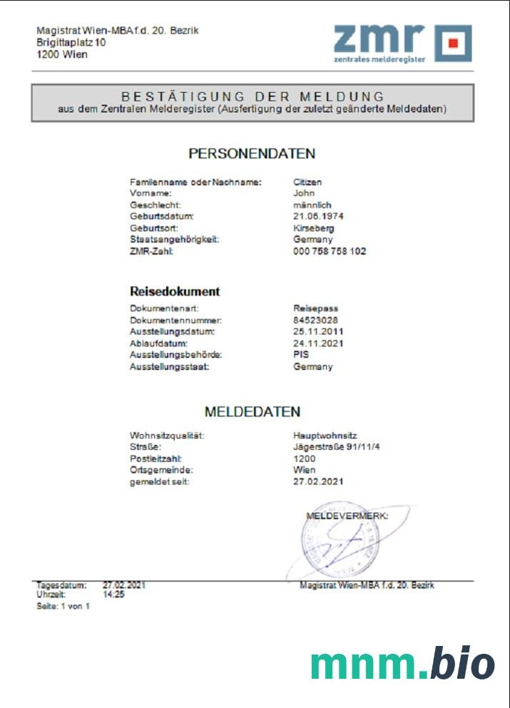 Austria ZMR Zentrales Melderegister Centralny rejestr mieszkańców szablon dokumentu w formacie Word